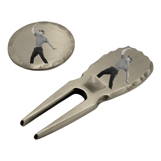 Personalised Photo & Logo Ball Marker & Divot Tool Set featuring a custom engraved design.