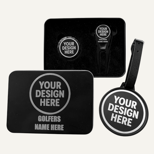 Custom Laser Engraved Golf Packages - tournament ready pack - black