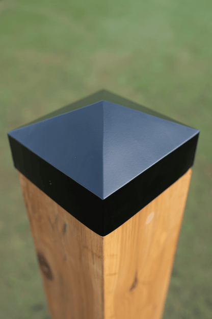 Black powder coated steel post cap