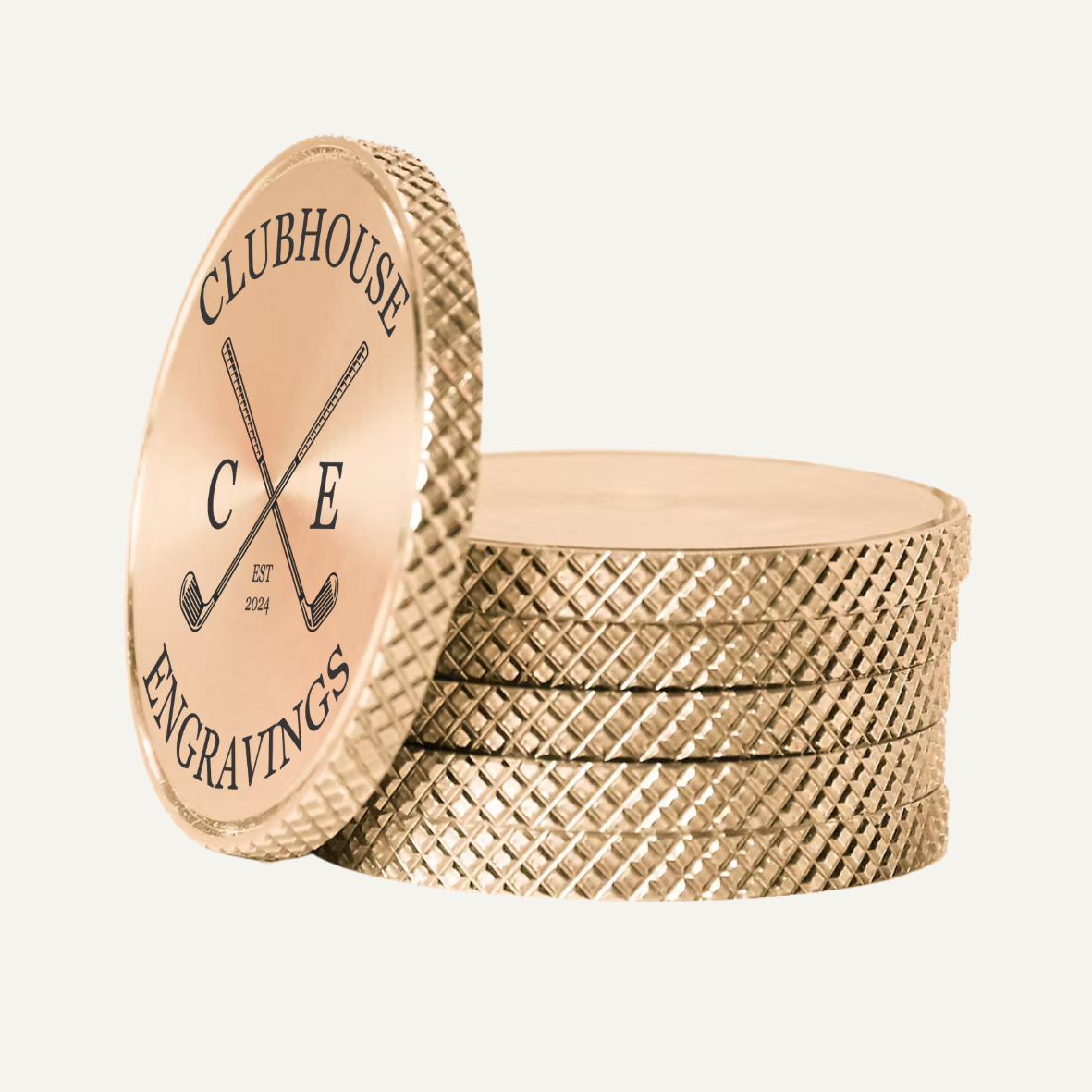 Custom Brass Ball Marker featuring a knurled edge and premium textured finish, ideal for golf enthusiasts.