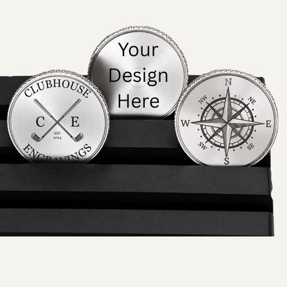Custom Stainless Steel Ball Marker displaying personalized designs and engravings.