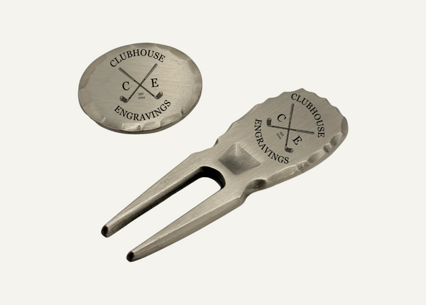 Custom Ball Marker & Divot Tool Set with clubhouse engravings logo