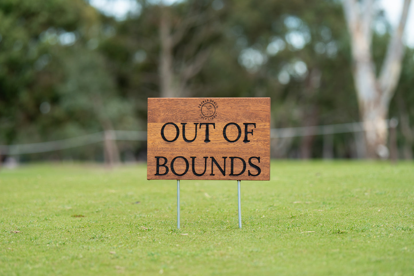 Laser Engraved Merbau Course Signage - out of bounds